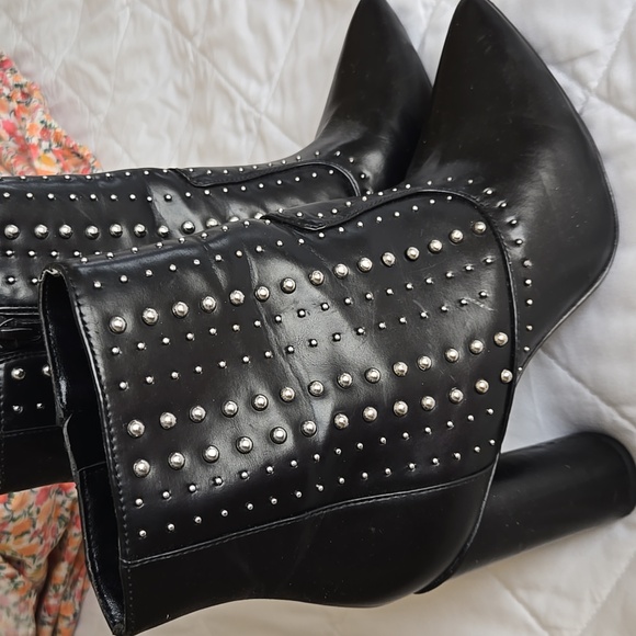 BCBGeneration Black Studded Heeled Boots - Picture 1 of 4